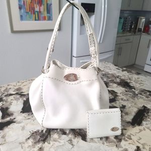 Fendi Selleria white leather bag and wallet matching set, rare vintage